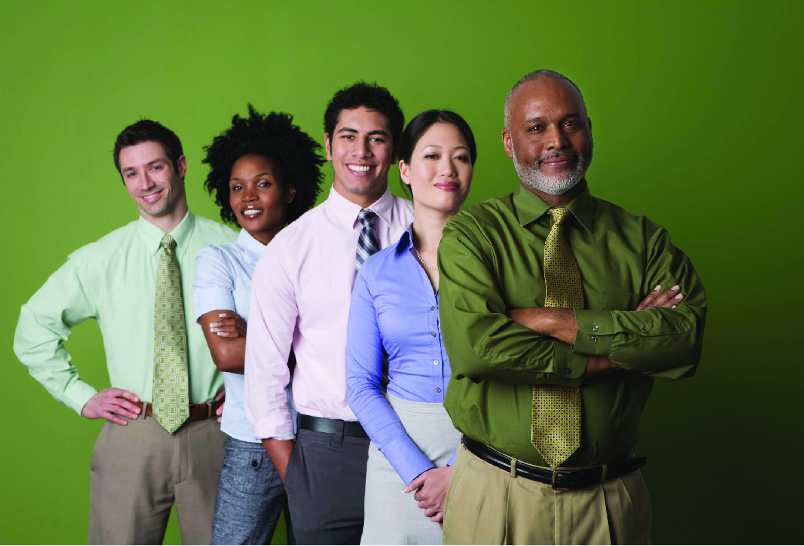 Professional group of people - green background